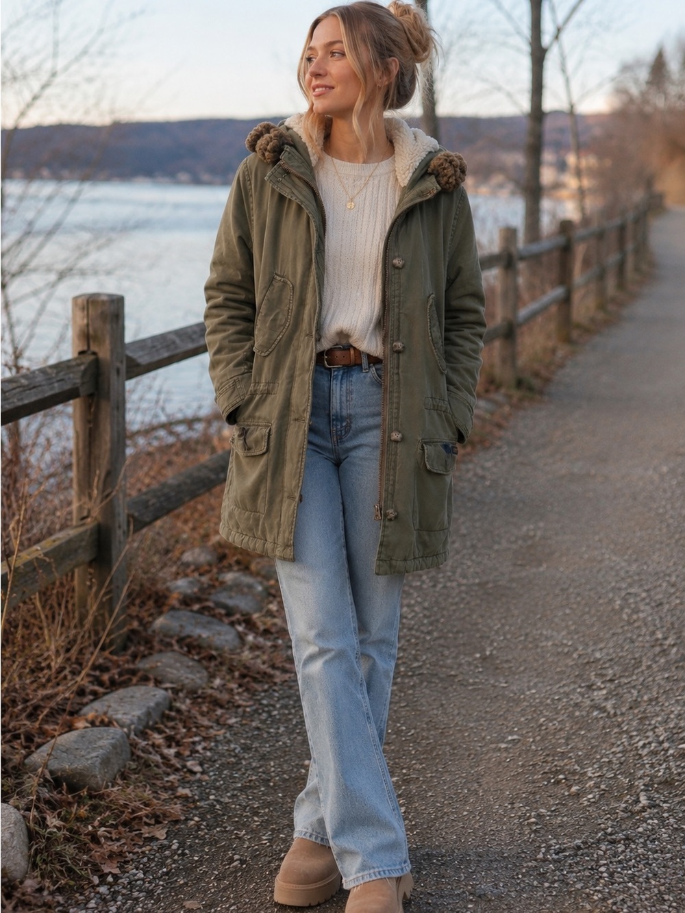 Vintage Abercrombie & Fitch Y2K Sherpa Lined Fur Hood Parka Green M